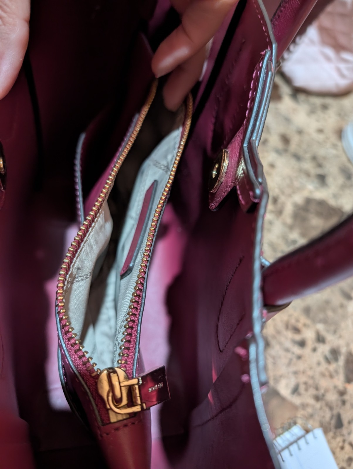 Michael Kors Burgundy Pebbled Satchel Double Handle Zip w/ Gold-Tone Logo Charm