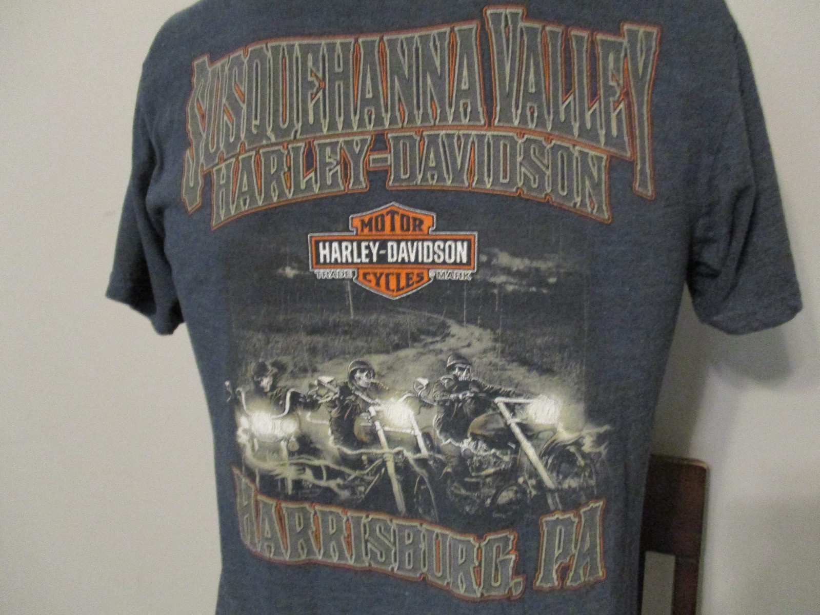 HARLEY DAVIDSON SUSQUEHANNA VALLEY SKULL BIKERS PINUP GRAPHIC T SHIRT SMALL