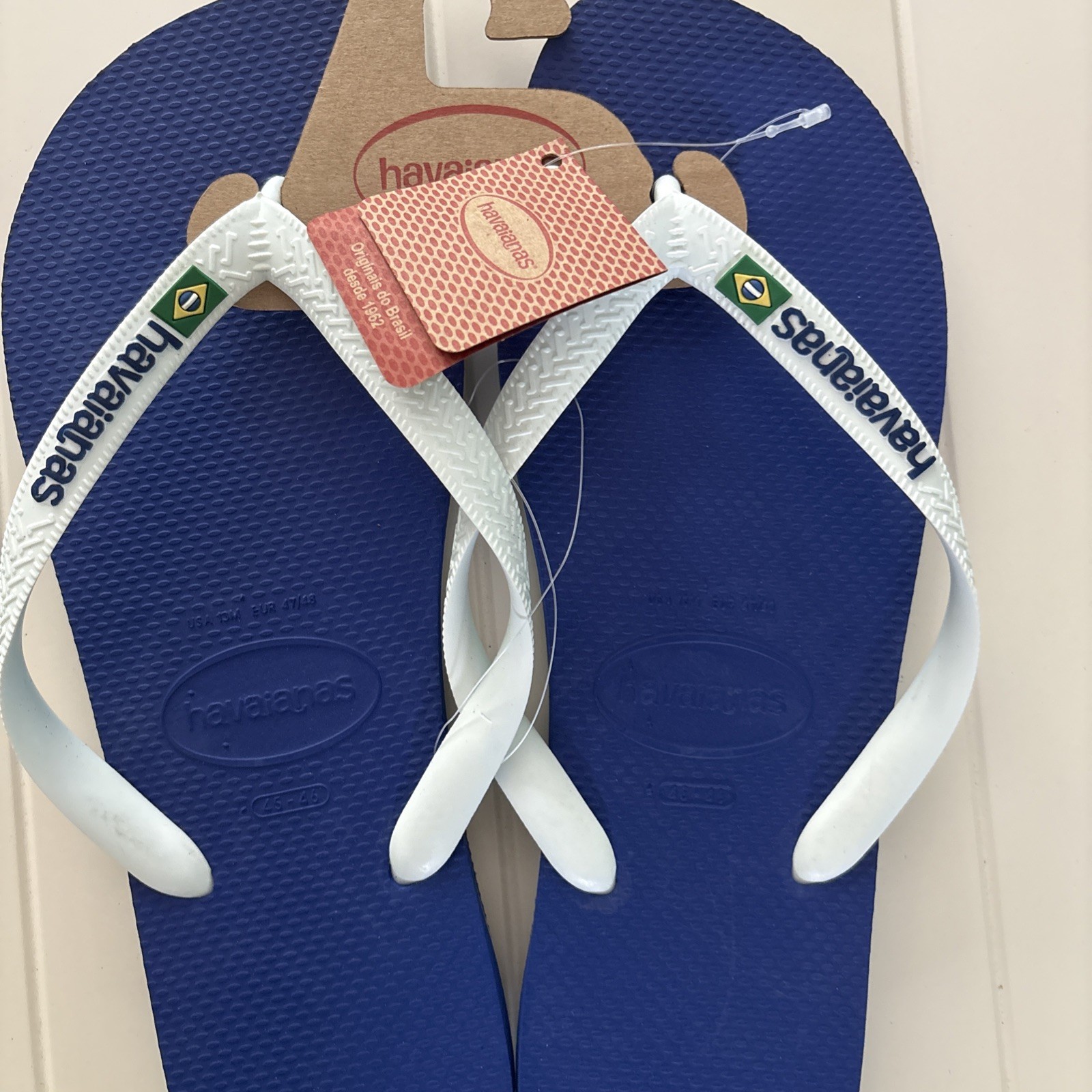 Havaianas Brazil Flip Flops Blue White Mens Size 13/14 NWT