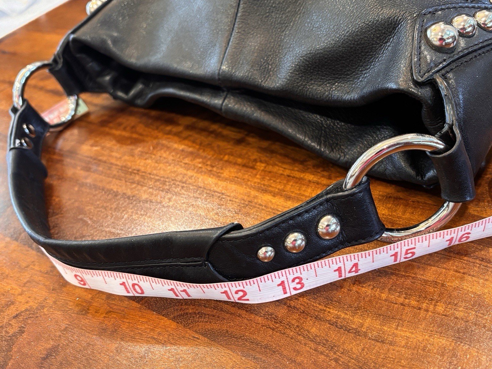Bruce Makowsky Black Leather Shoulder Bag with Studs
