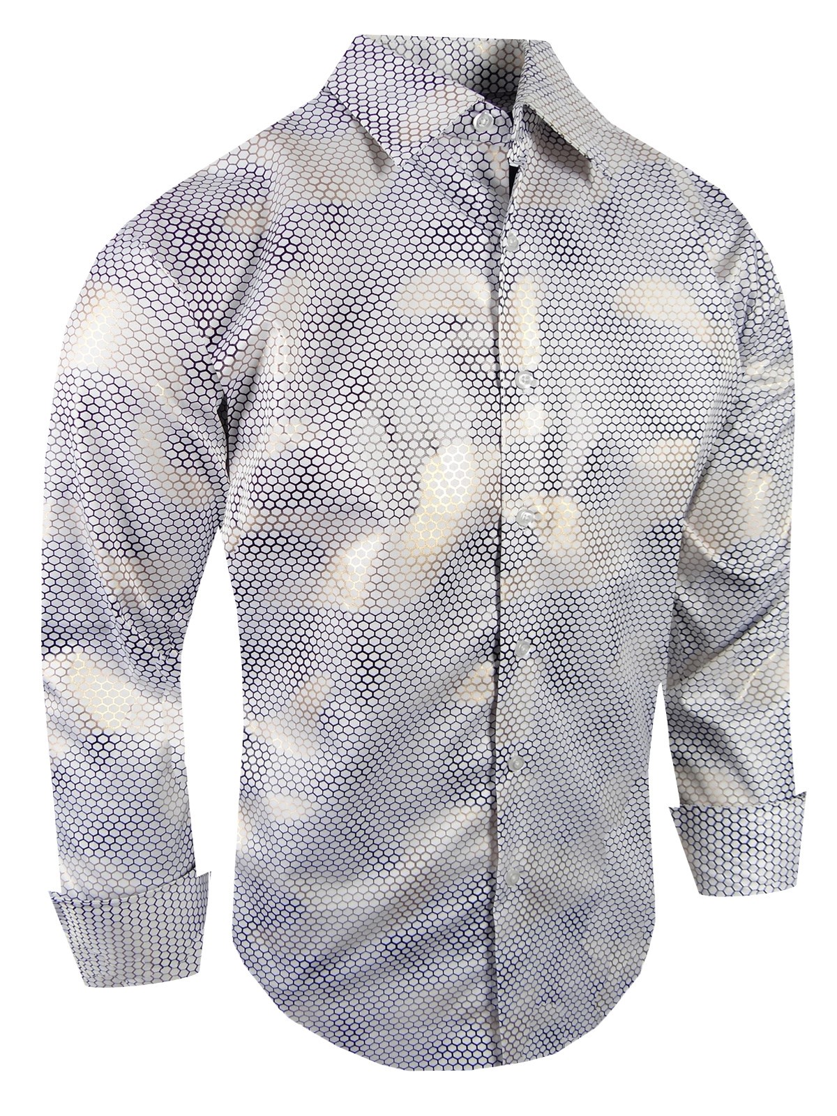 Designer Western Fashion Event Shirt Mens Floral Stripes Gold Overlay Pockets
