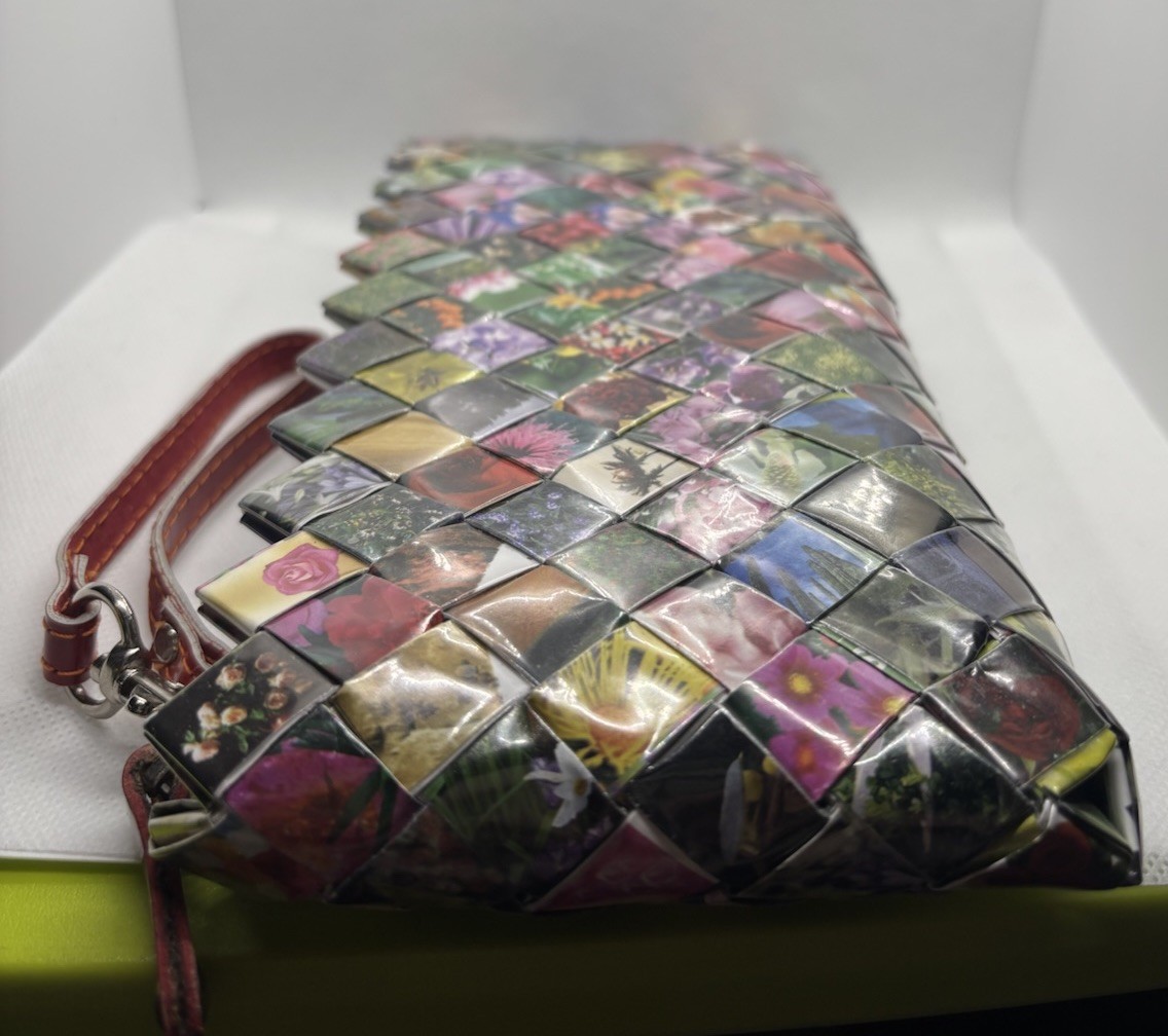 Nahui Ollin Woven Floral Wrapper Wristlet 10” Bag Clutch Purse Strap Multicolor