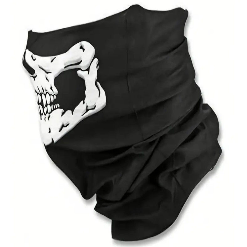 Skeleton Ghost Mask Skull Face Mask Hood Biker Face and Neck Cover White Bone