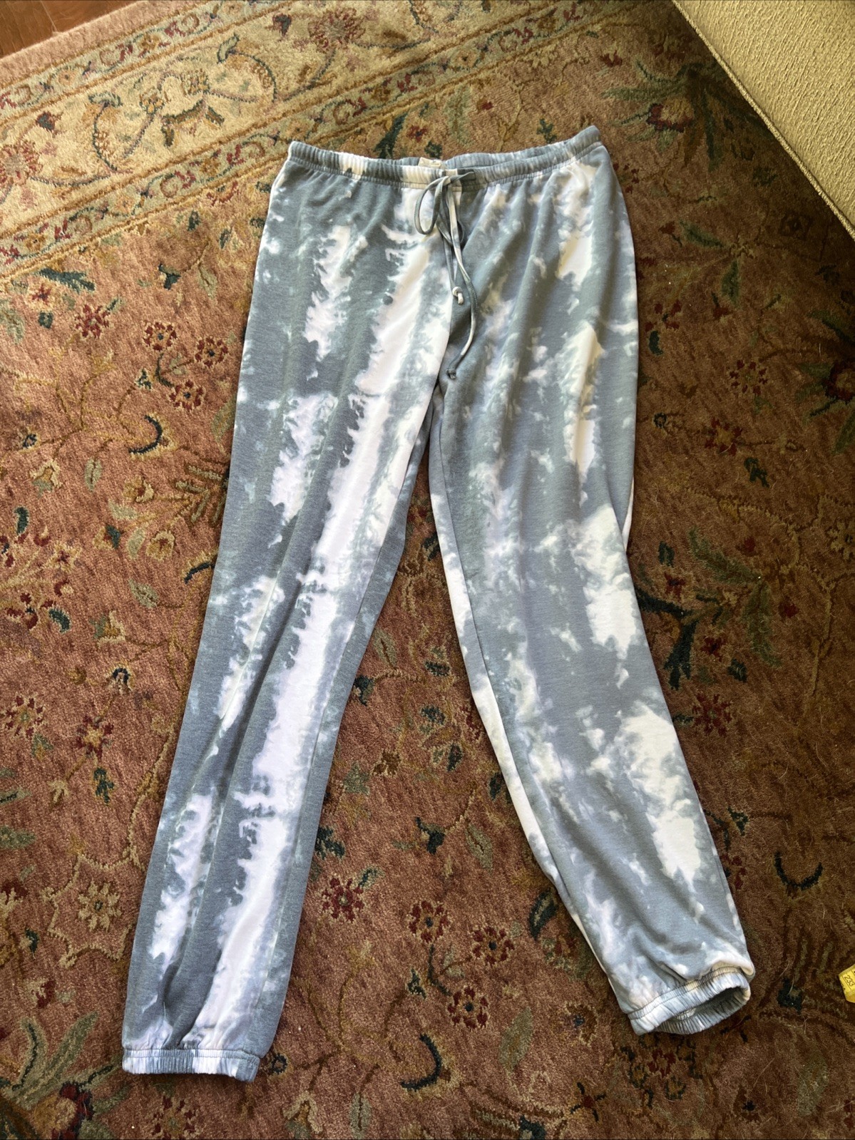 COMO BLU Tie Dye Gray White Pullover & Jogger Pants Matching Lounge Set Cozy M