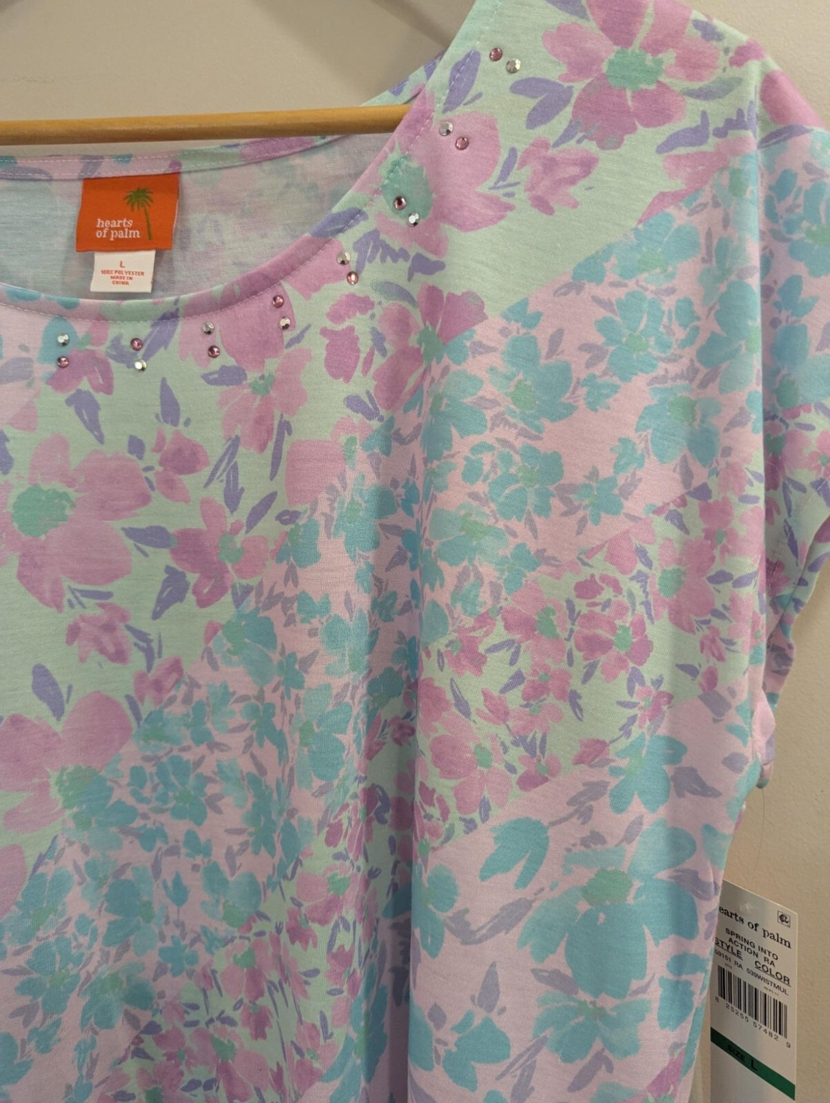 Hearts of Palm Sz. Large Cap Sleeves Floral Top Front Tie New w/Tags