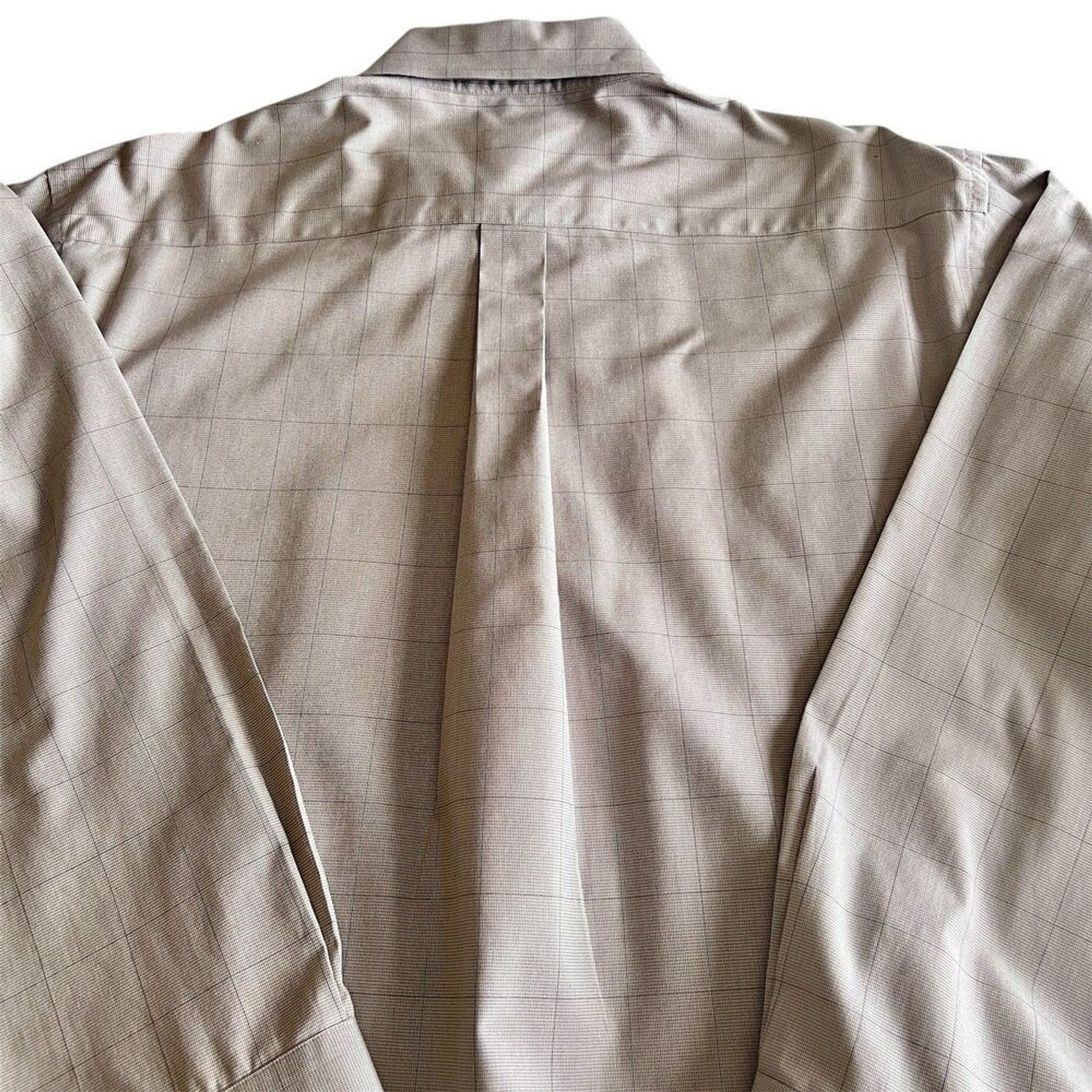 Jos A Bank Traveler Shirt Sz XL Tan Check Long Sleeve Button Down Collar Cotton