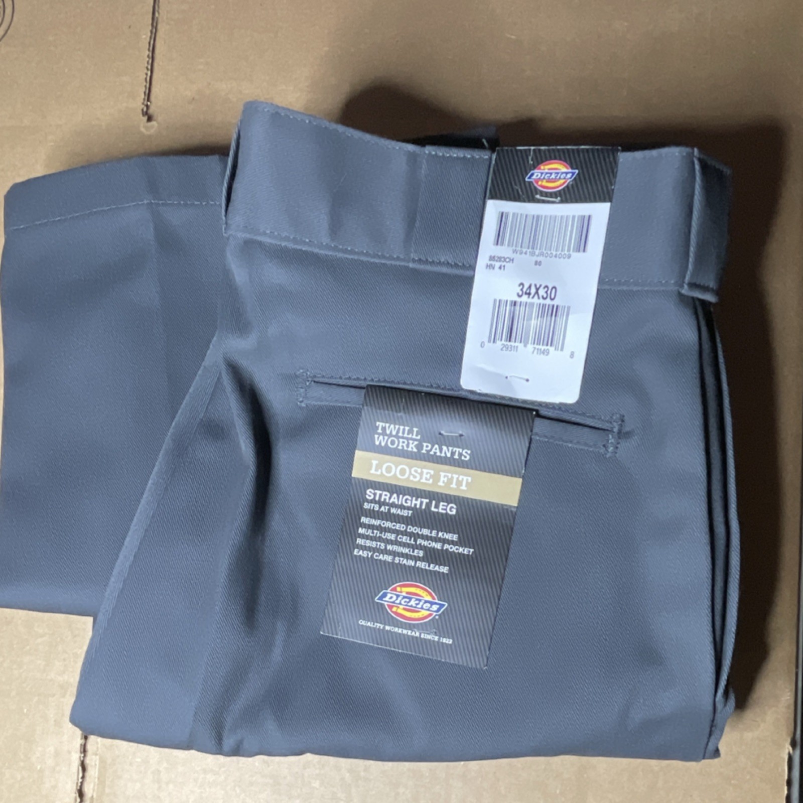 Dickies Loose Fit Straight Leg Twill Work Pants 34×30 Gray 85283CH