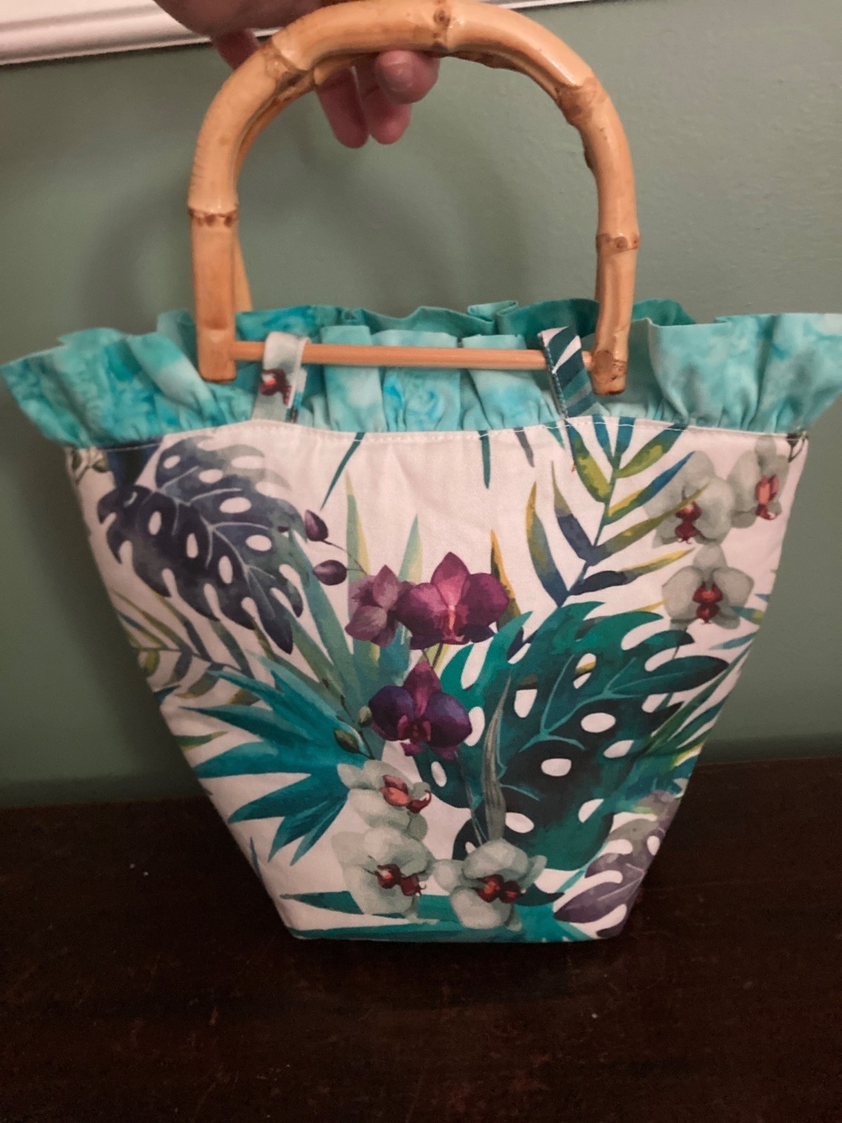 Floral Bamboo Handle Tote Bag With Tropical Print By Sandcastle Designs