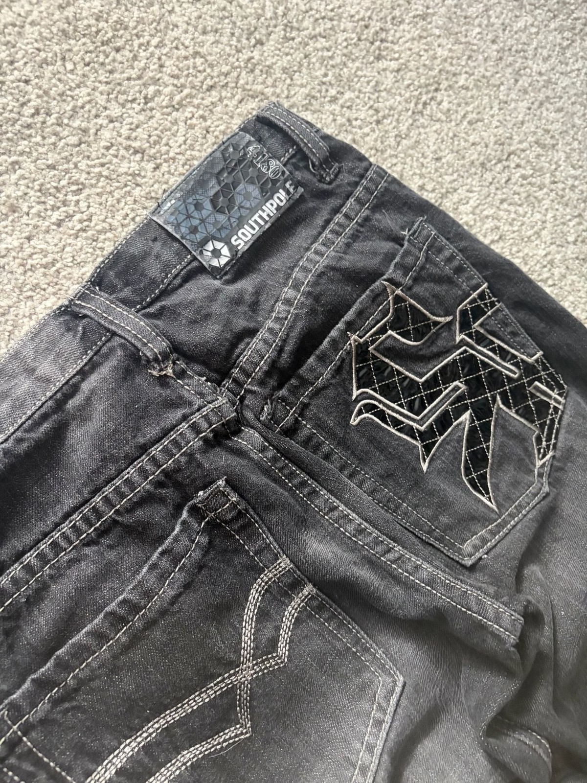 Southpole Vintage Y2K Skater Baggy Wide Leg Jeans embroidered Black Denim