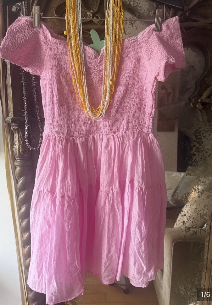 Antica Sartoria 2025 Smocked Light Pink Off Shoulder Dress Nwt O/S