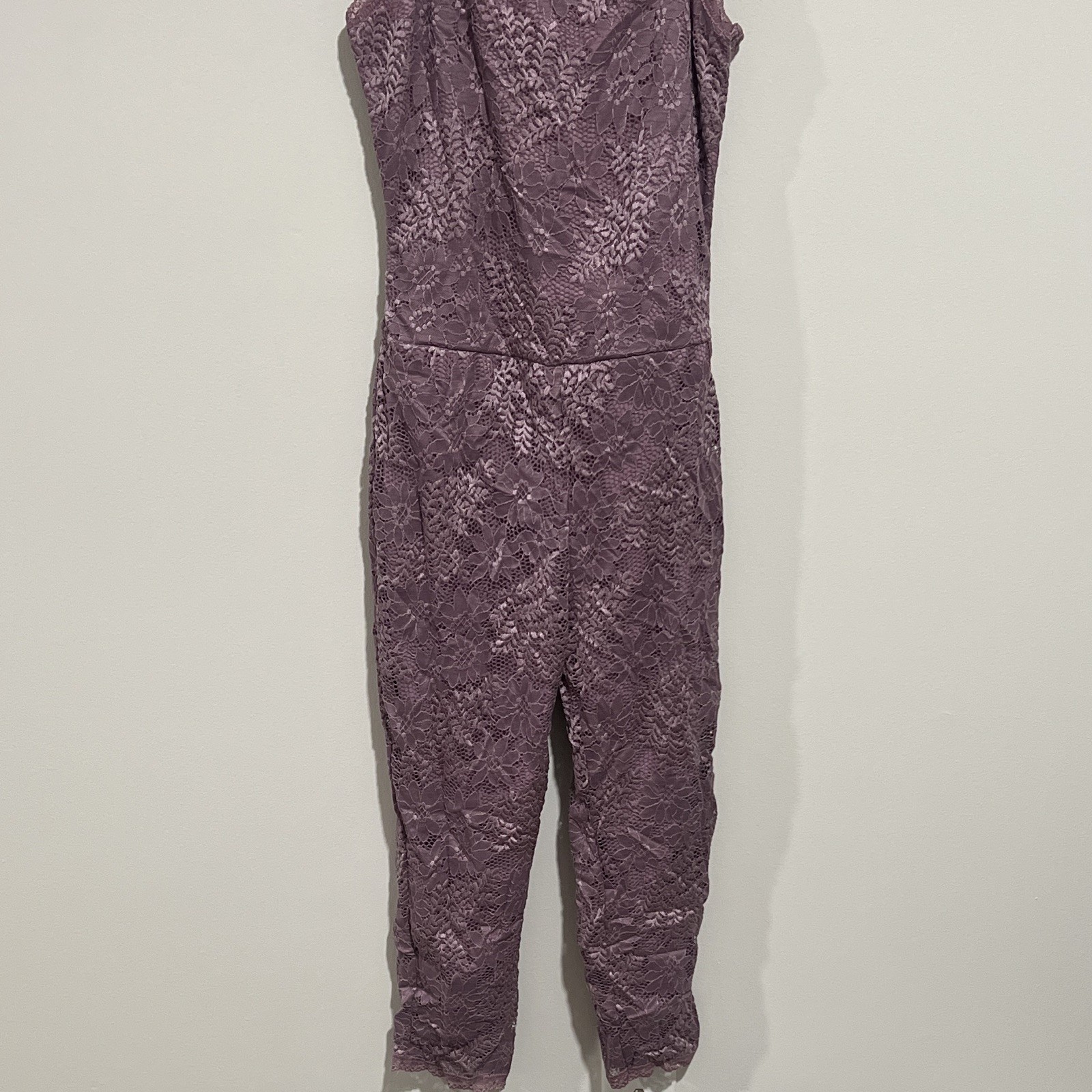 Fashion Nova Floral Lace Long Sleeve Square Neck Jumpsuit Mauve M JP50072