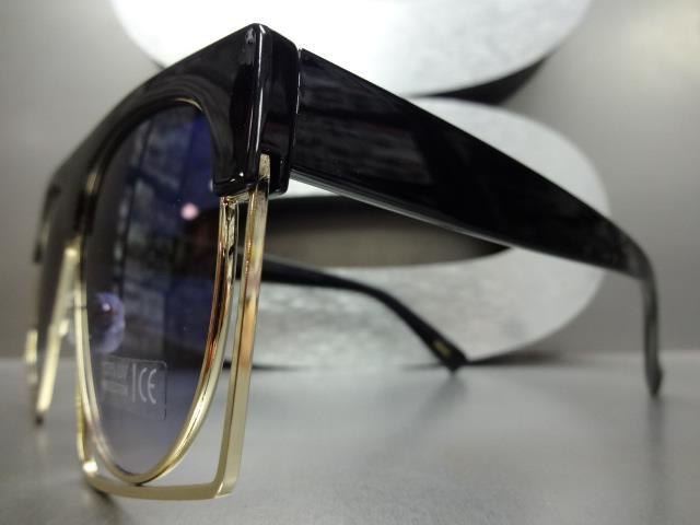 OVERSIZED Exotic VINTAGE RETRO Style SUN GLASSES Unique Funky Black & Gold Frame