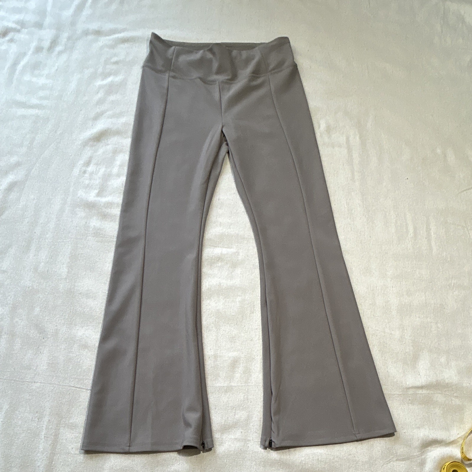 CALIA Women’s Gray Flare Leggings L Zip Hem Stretch Elastic Waist Nylon