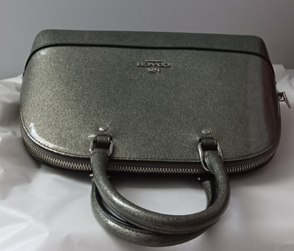 AUTHENTIC COACH MINI SIERRA GLITTER GLOSSY PATENT LEATHER SATCHEL BAG PURSE_GRAY