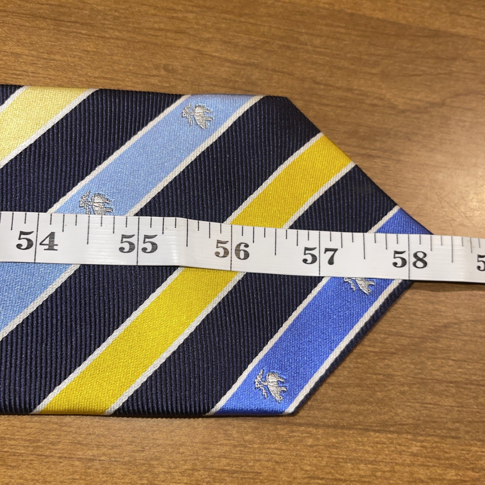 Brooks Brothers Neck Tie Men Logo Striped Yellow Navy Blue Repp