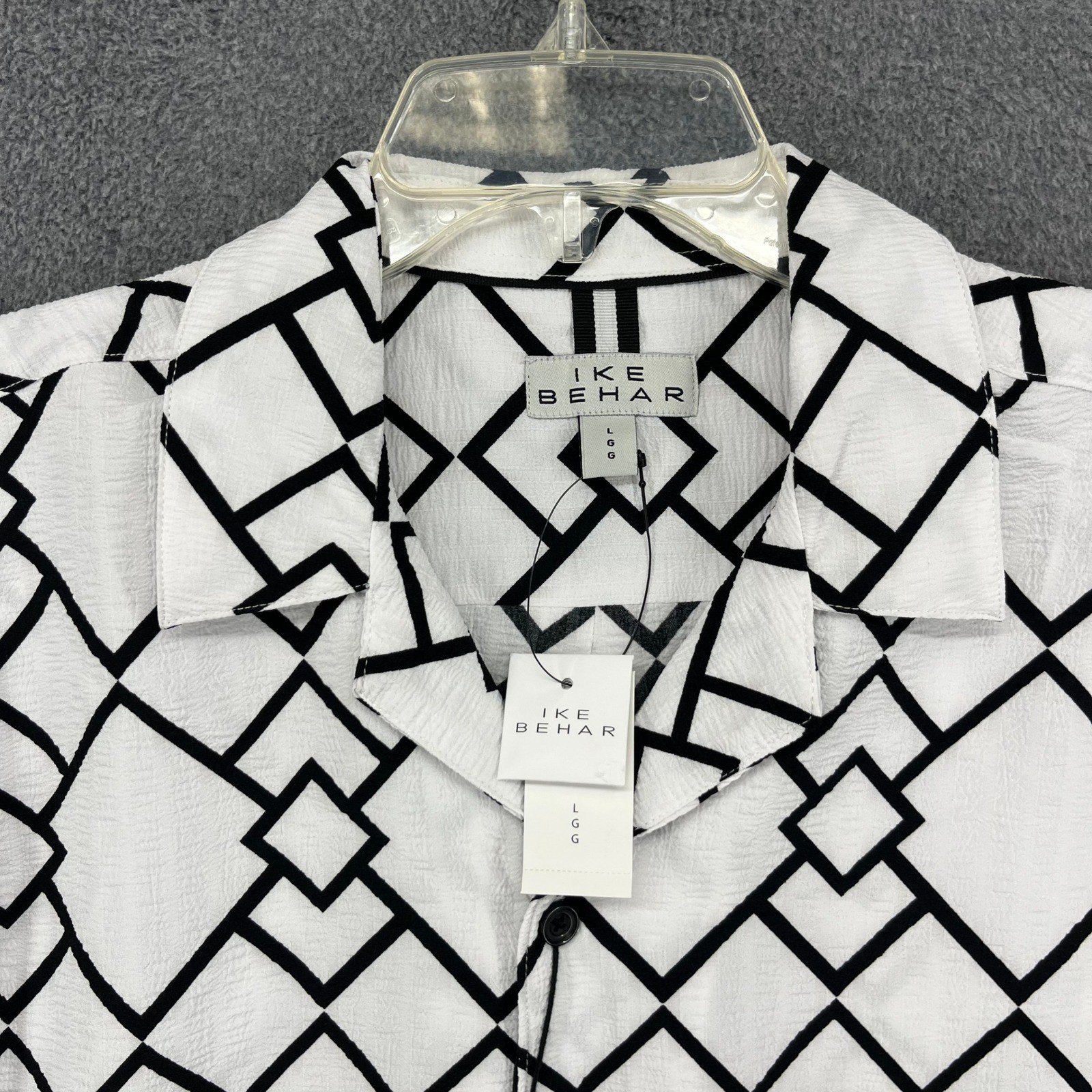 Ike Behar Button Down Shirt Mens L White Black Retro Geometric Textured S17X6044
