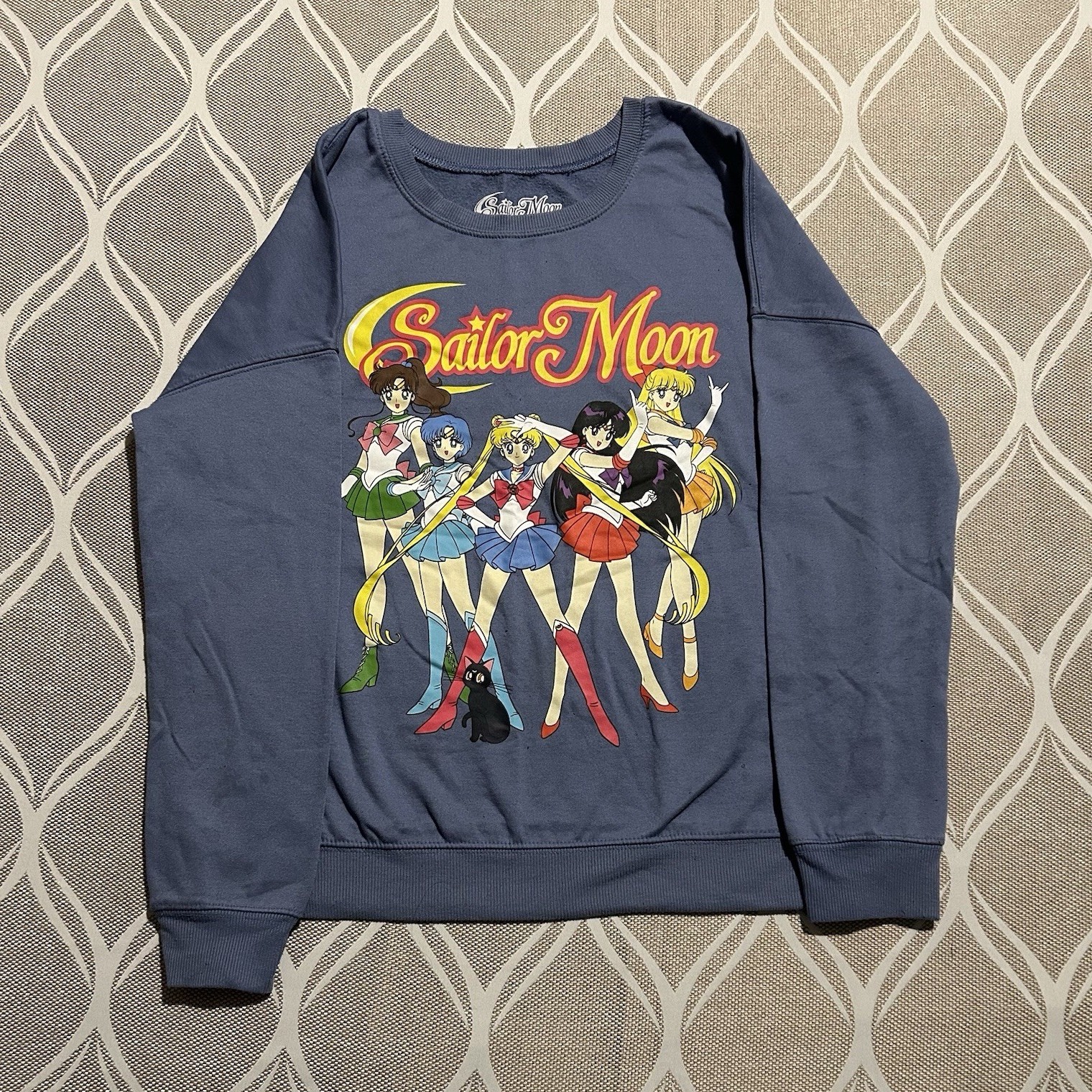 Sailor Moon Women’s Blue Graphic Print Pullover Sweatshirt Crew Neck Size S