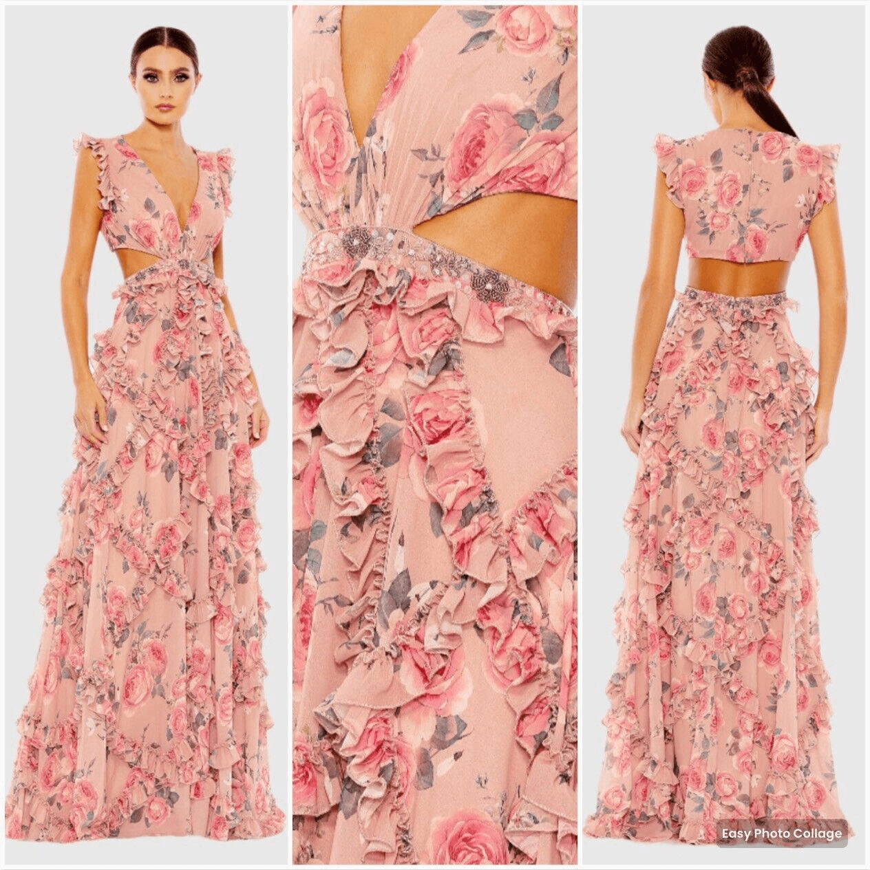 NWT Mac Duggal 9152 RUFFLED CUT OUT CAP SLEEVE V NECK GOWN Rose Size 4