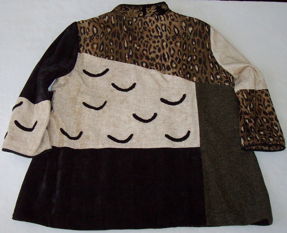 NWT Ali Miles Black/Brown/Beige MIXED TEXTURE Button Jacket L LEOPARD/Chenille