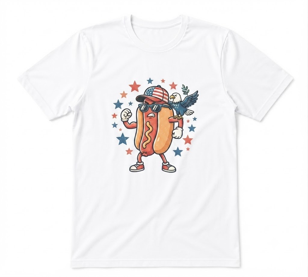 Hot Dog American Flag Patriotic BBQ Graphic White T-shirt