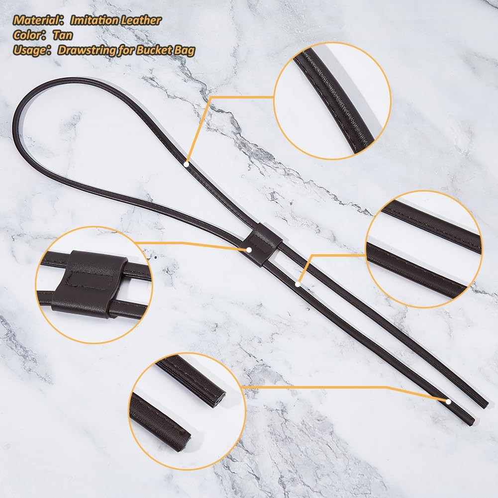 2Pcs PU Leather Bag Drawstring Strap 48.8inch Coconut Brown Detachable Bucket…
