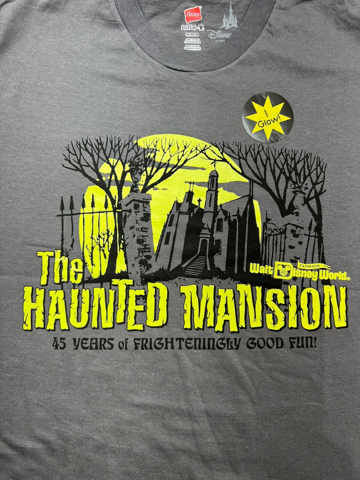 Disney’s The Haunted Mansion 45TH Anniversary Tee Shirt Medium Glow in the Dark