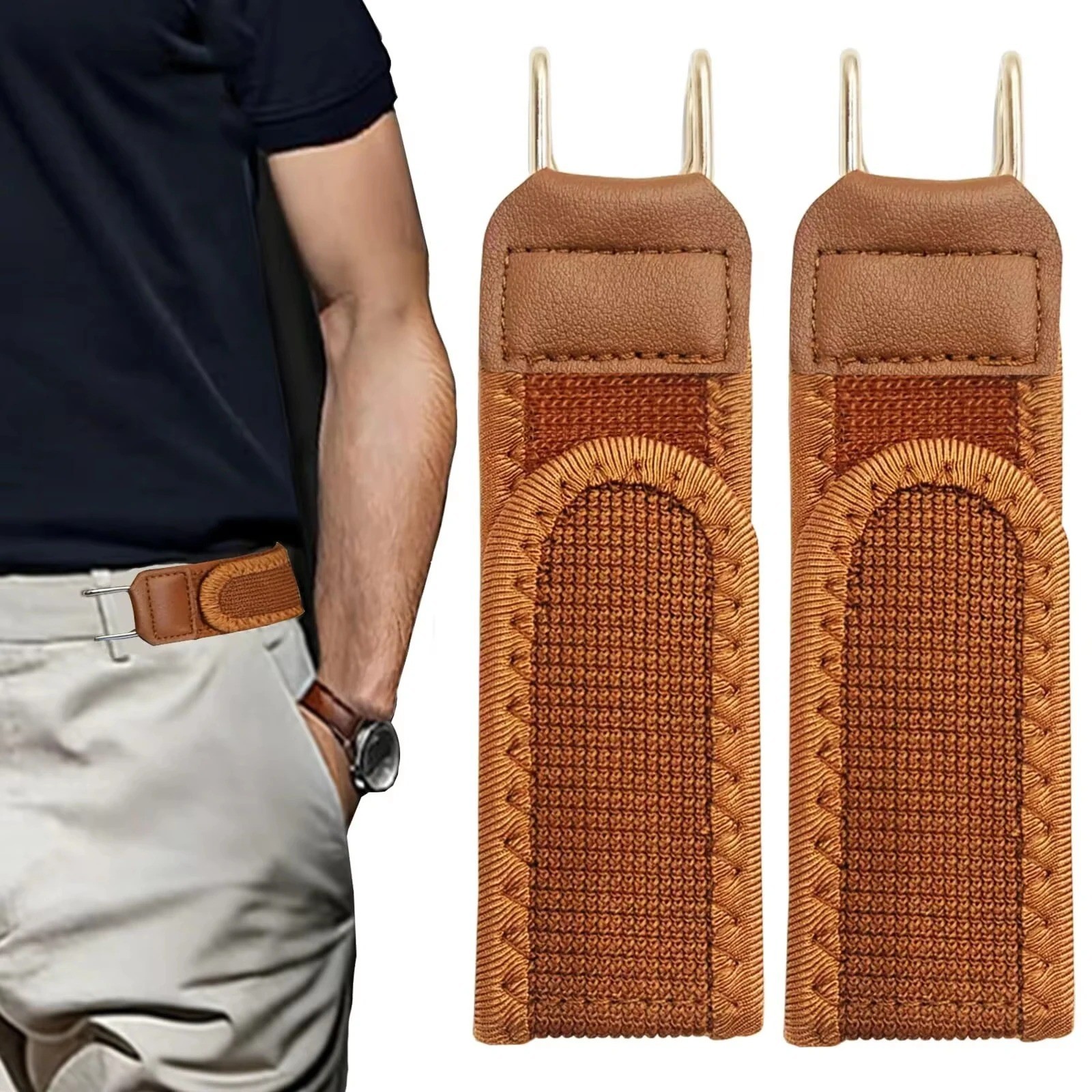 2PCS Tactical Metal Hook Elastic Belt Buckle-Less Invisible Waist Belt Closure