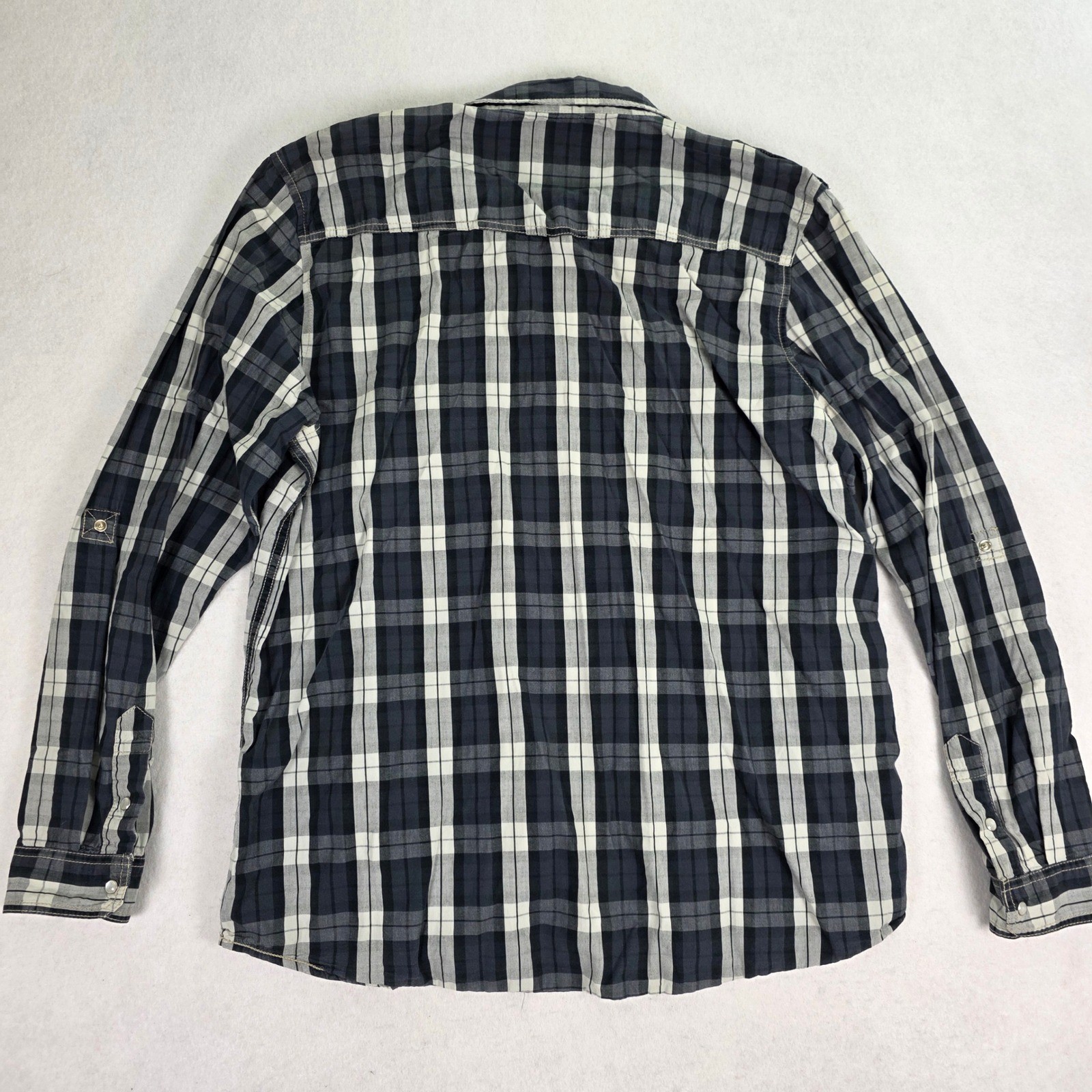 Supply Company USA Mens XXL Plaid Snap Front Western Shirt NavyWhite Cotton