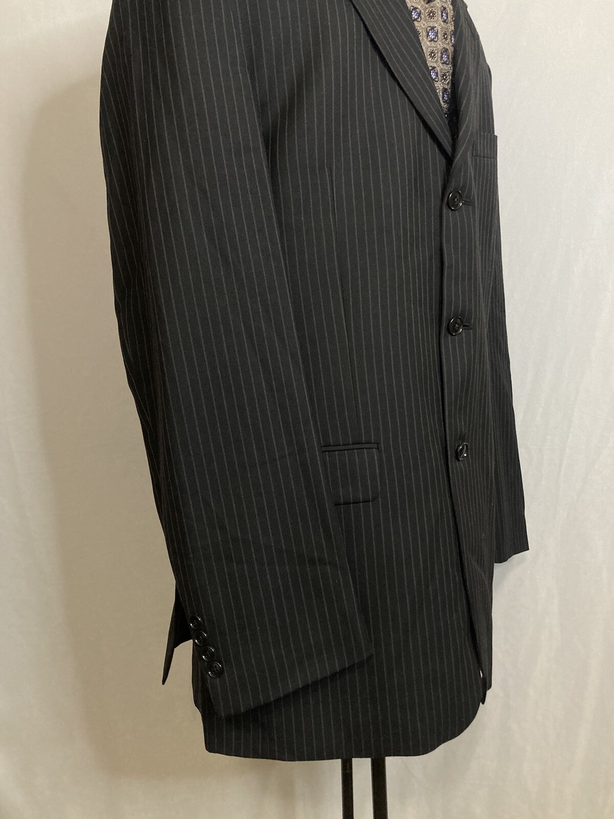 Mens 44L Blazer Black Striped Wool 3 Button 2XL 48″ Sport Coat Suit Jacket JNY
