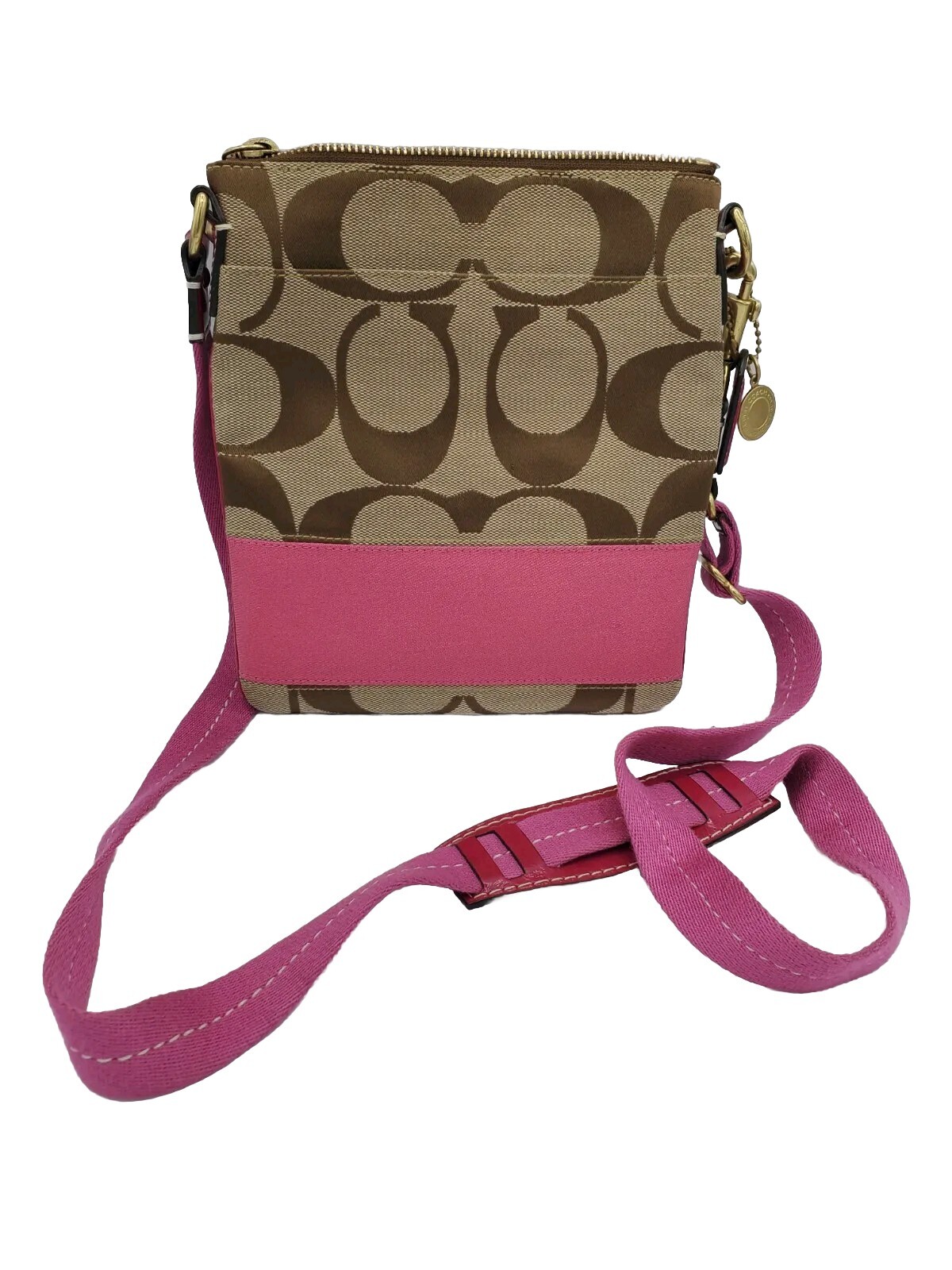 Beautiful Pink COACH Crossbody Monogram Purse Bag Tan/Brown CC Logo