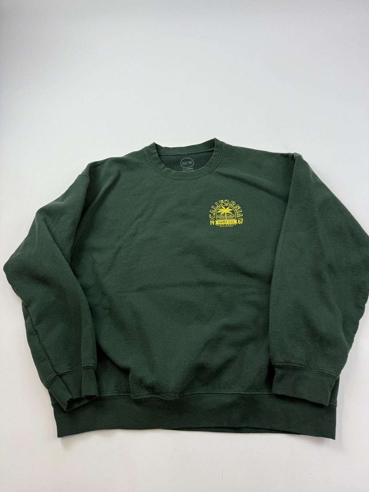 SCW Sweatshirt Mens XL Green Fleece Crewneck Pullover California Surf Co Graphic