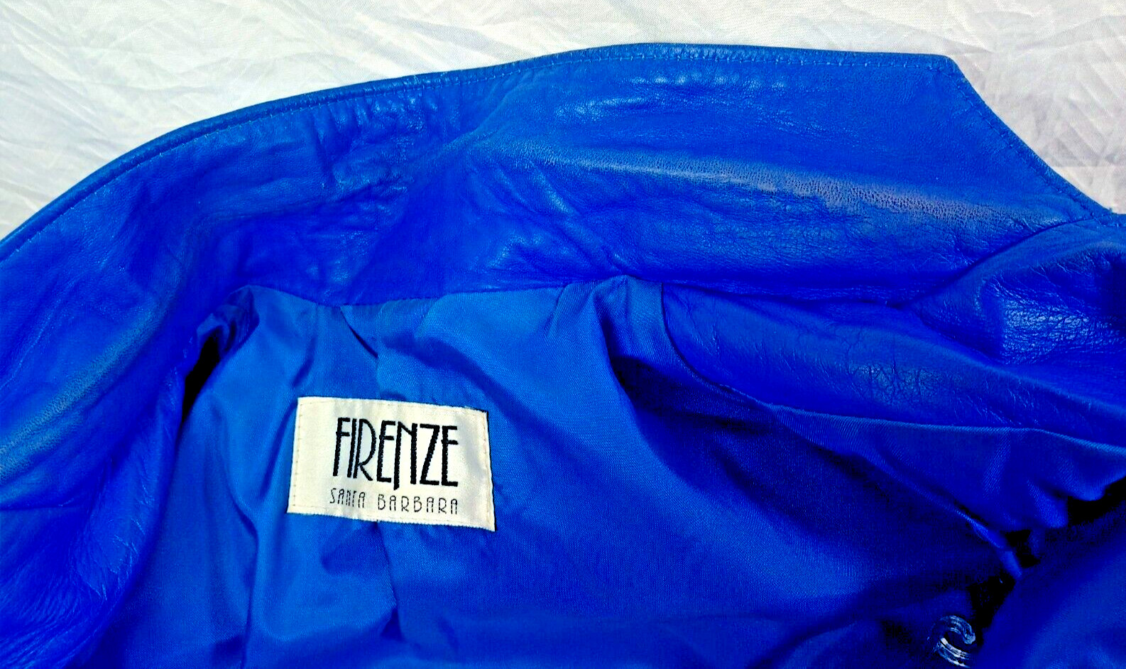 Firenze leather suit, jacket and skirt, blue, size M. DS07