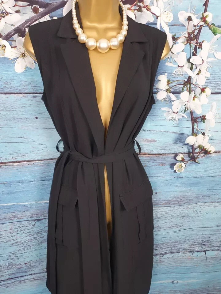 SELECT Black Chiffon Belted Above the Knee Elegant Classy Suit Waistcoat Size 6