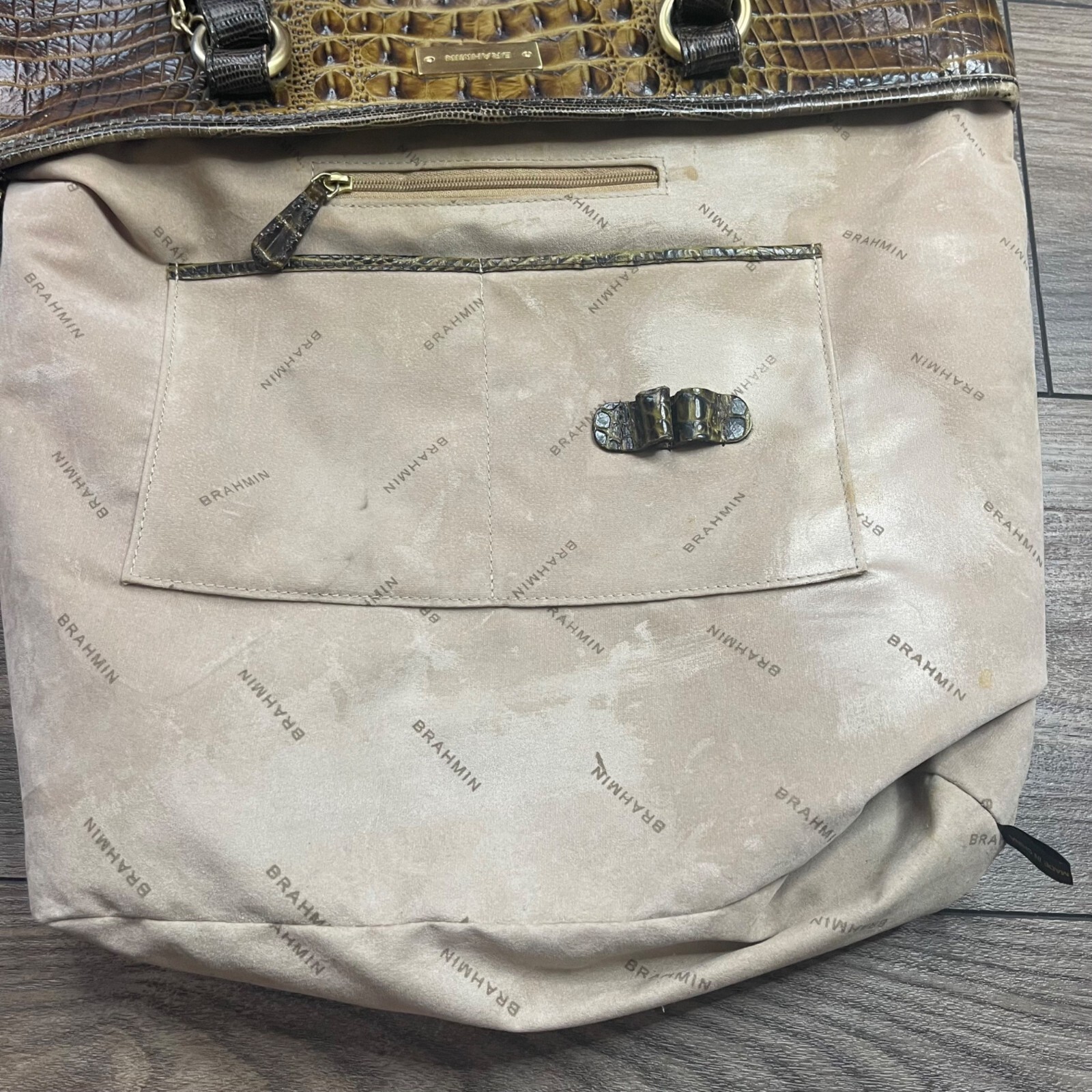 Brahmin Gold Medium Asher Tote Croc-Embossed Leather 16″ W X 10.25″ H X 5″ D FLA