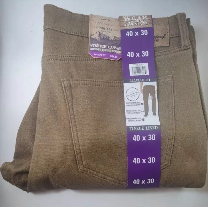 Weatherproof Vintage Fleece Lined Stretch Canvas Regular Fit Men’s 40×30 Wheat