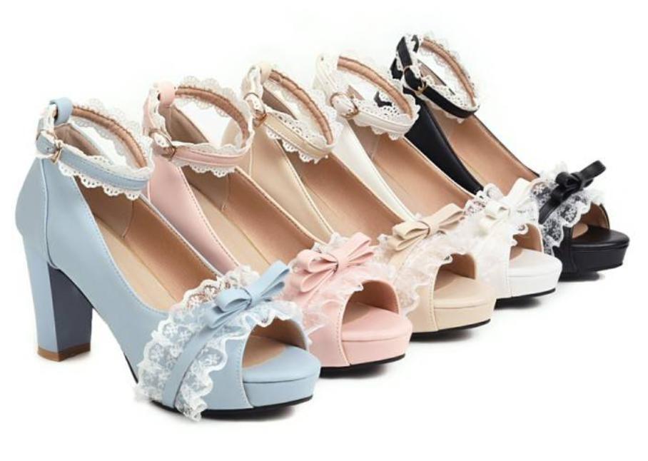 Chic Womens Lace Bowknot Sandals Peep Toe Dress Party Casual Faux Leather Shoes