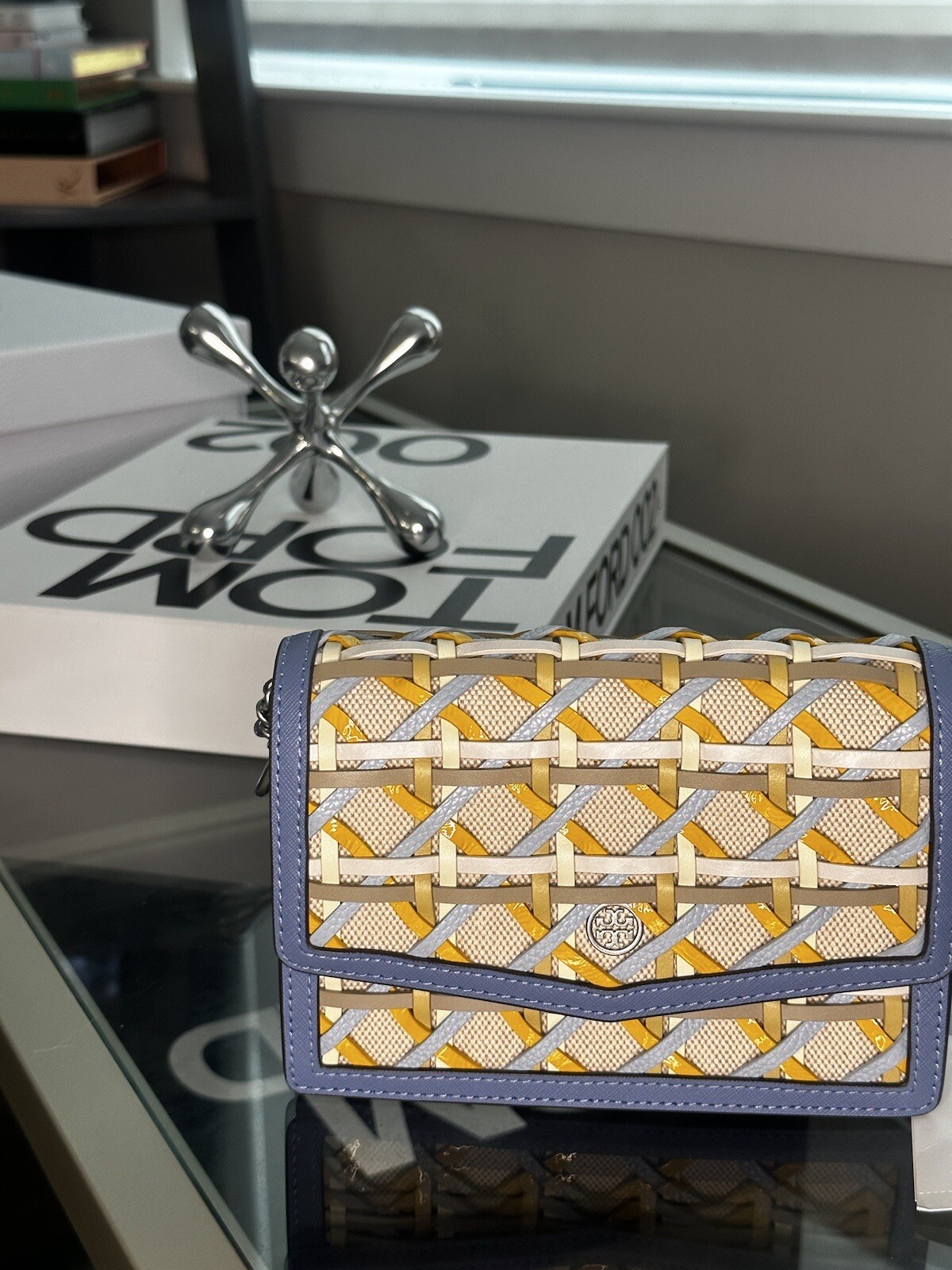 Tory BURCH Robinson Woven Mini Shoulder Bag in Bluewood Size OS AUT $498