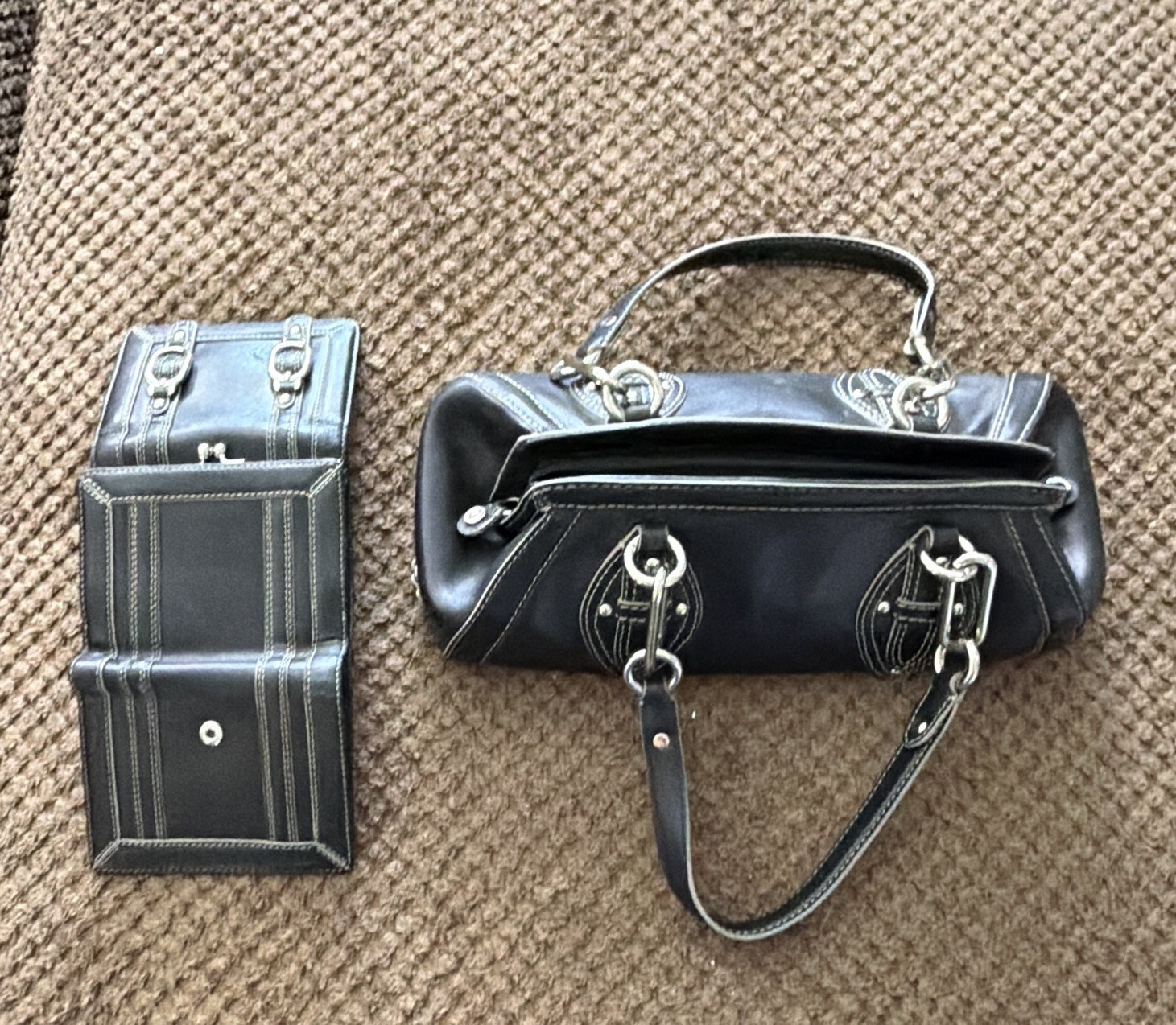 Cole Haan Black Medium Shoulder Bag Zip, Wristlet, Buckle Accent Silver Hardware
