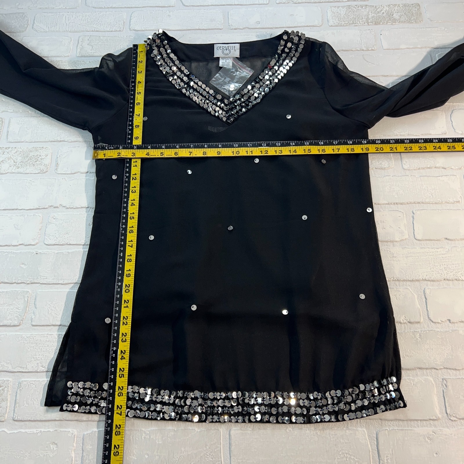 Cervelle Whimsigoth Tunic Top Womens Small Black Semi Sheer Sequin Trim Lined S
