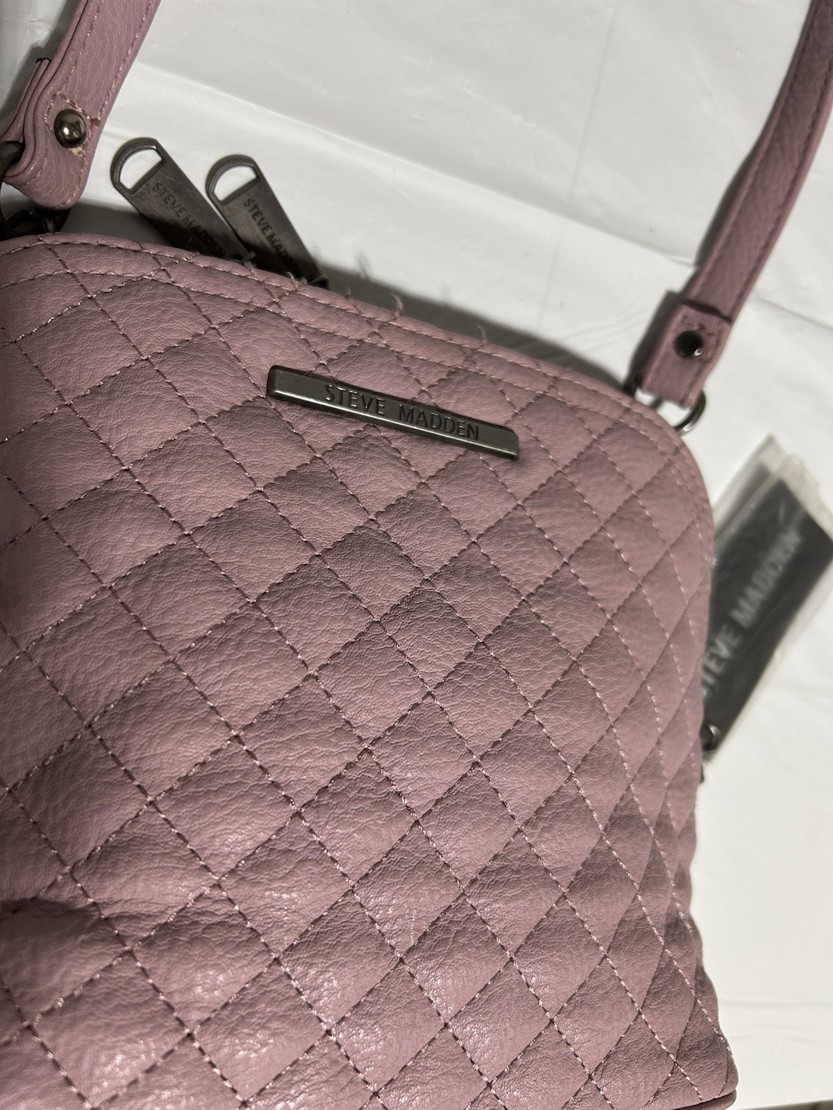 NEW Steve Madden Chained Crossbody Pink Purse Quilted Faux Leather