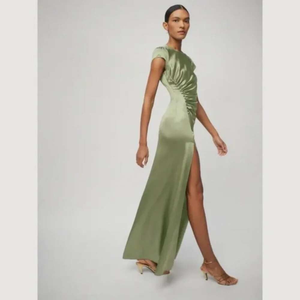 Reformation Birch Maxi Dress Artichoke Ruched Silk Size 10