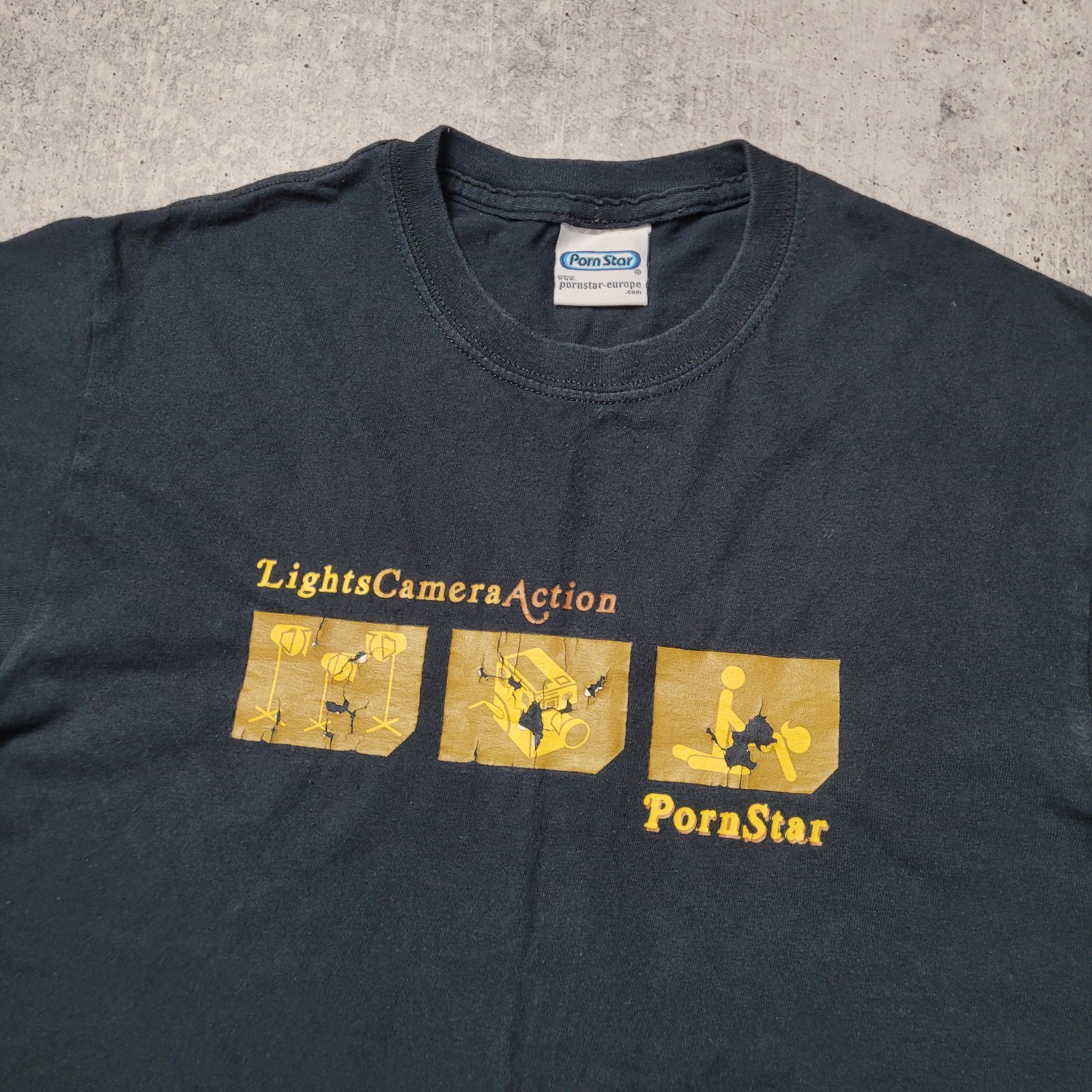 Vintage Pornstar T Shirt Lights Camera Action Mens Size S 90s Y2K