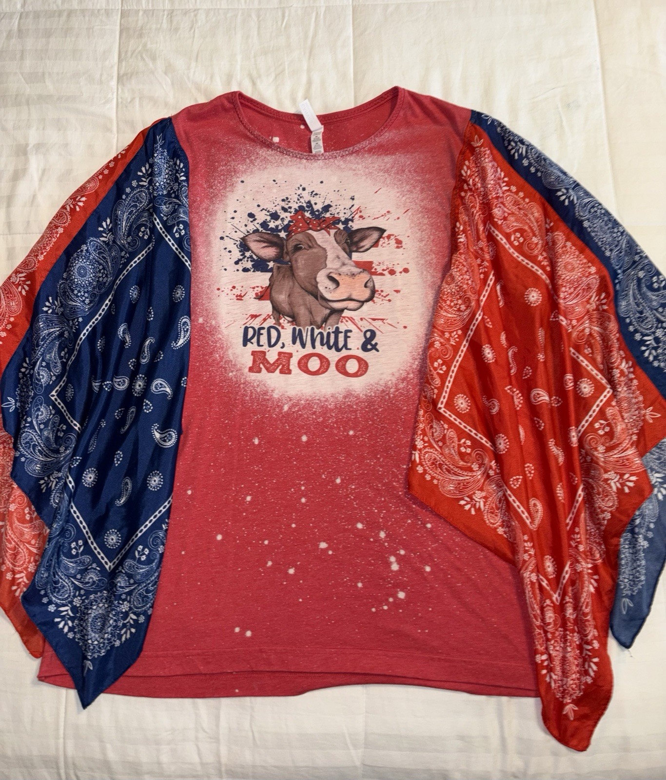 Bella+Canvas Upcycled Poncho Bandanna T-shirt Boho 4th Of July Cow Plus 2xl