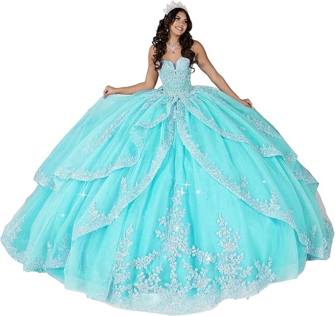‌Lace Appliques Quinceanera Dresses with Train Tulle Tassel Vestido De 15 Aos