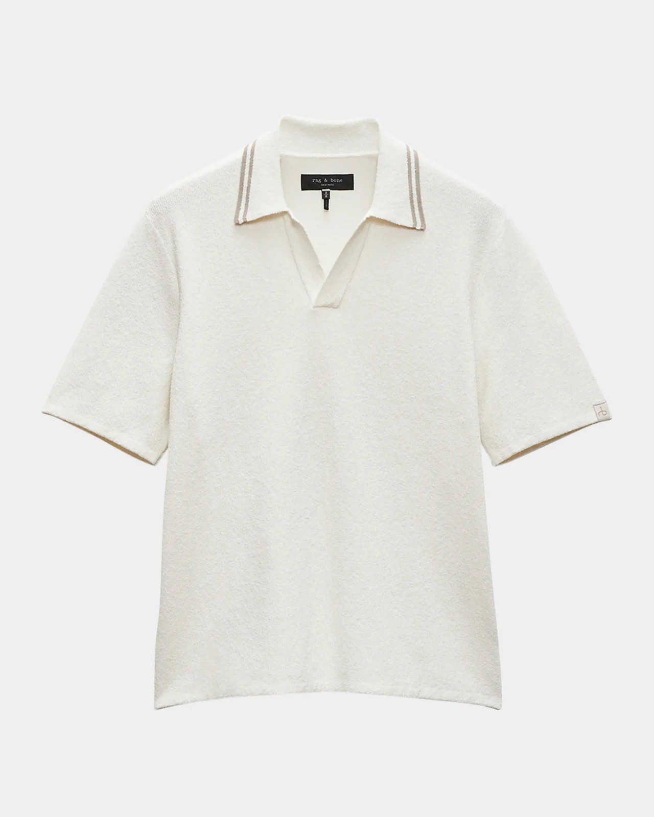 RAG & BONE Polo Shirt Mens Medium Off White V-Neck Johnny Zuma Toweling $228
