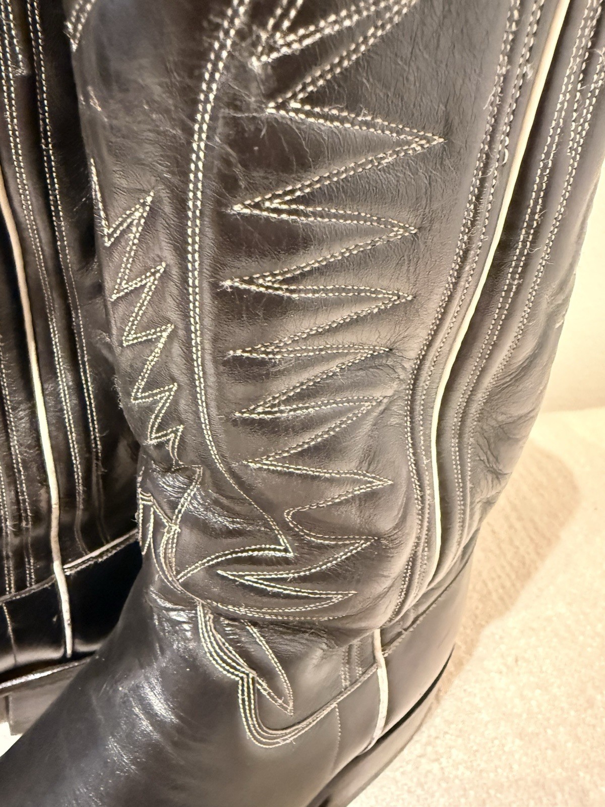 Vintage M.L. Leddy Custom Handmade Black Leather Cowboy Boots Men’s Size 11 Made