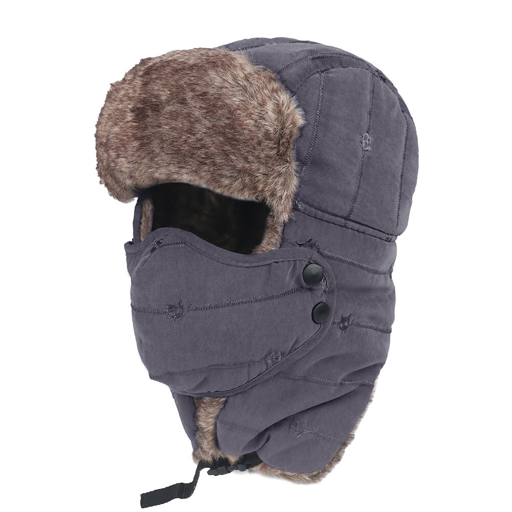 Winter Ski Hat with Ear Flap Removable Face Mask Windproof Faux Fur Hunting Hat