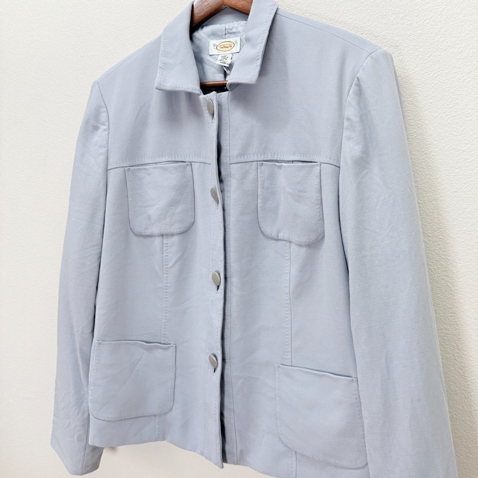 Talbots Wool Safari Utility Jacket Blazer Size 14 Light Blue Japan Vtg Career