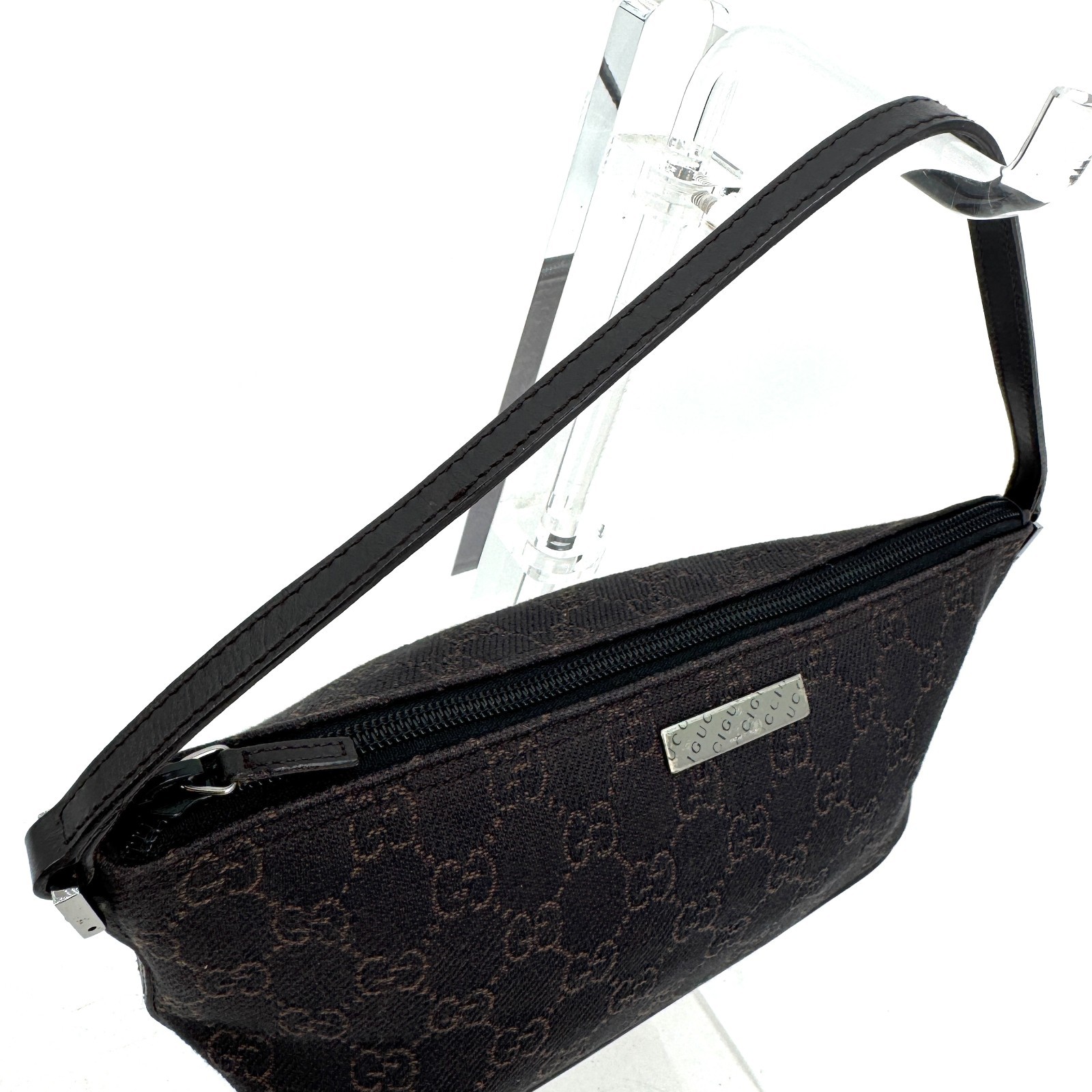 GUCCI GG Canvas Leather Accessory Pouch Mini Handbag *beautiful