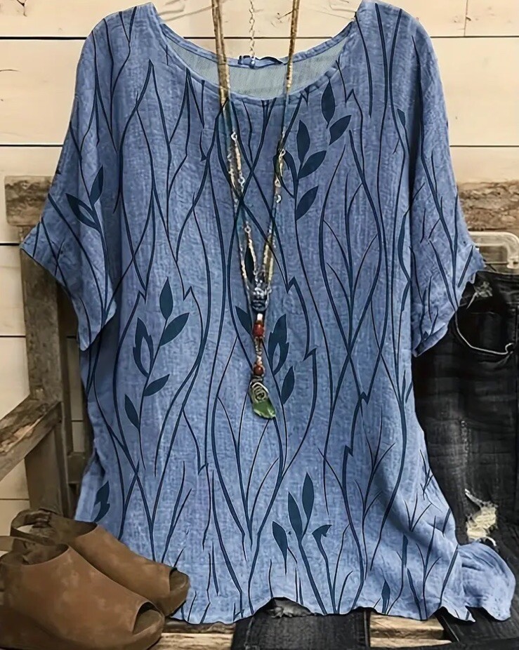 Plus Size 28 6x Blue Leaves Loose Blouse- True To Size – Light Sweater Feel